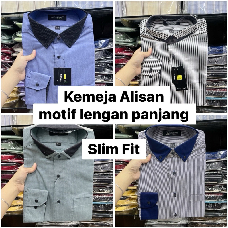Kemeja Alisan Motif Pria lengan Panjang Slim fit ukuran 15 , 15,5 dan 16 / Kemeja Pria / Pakaian pri