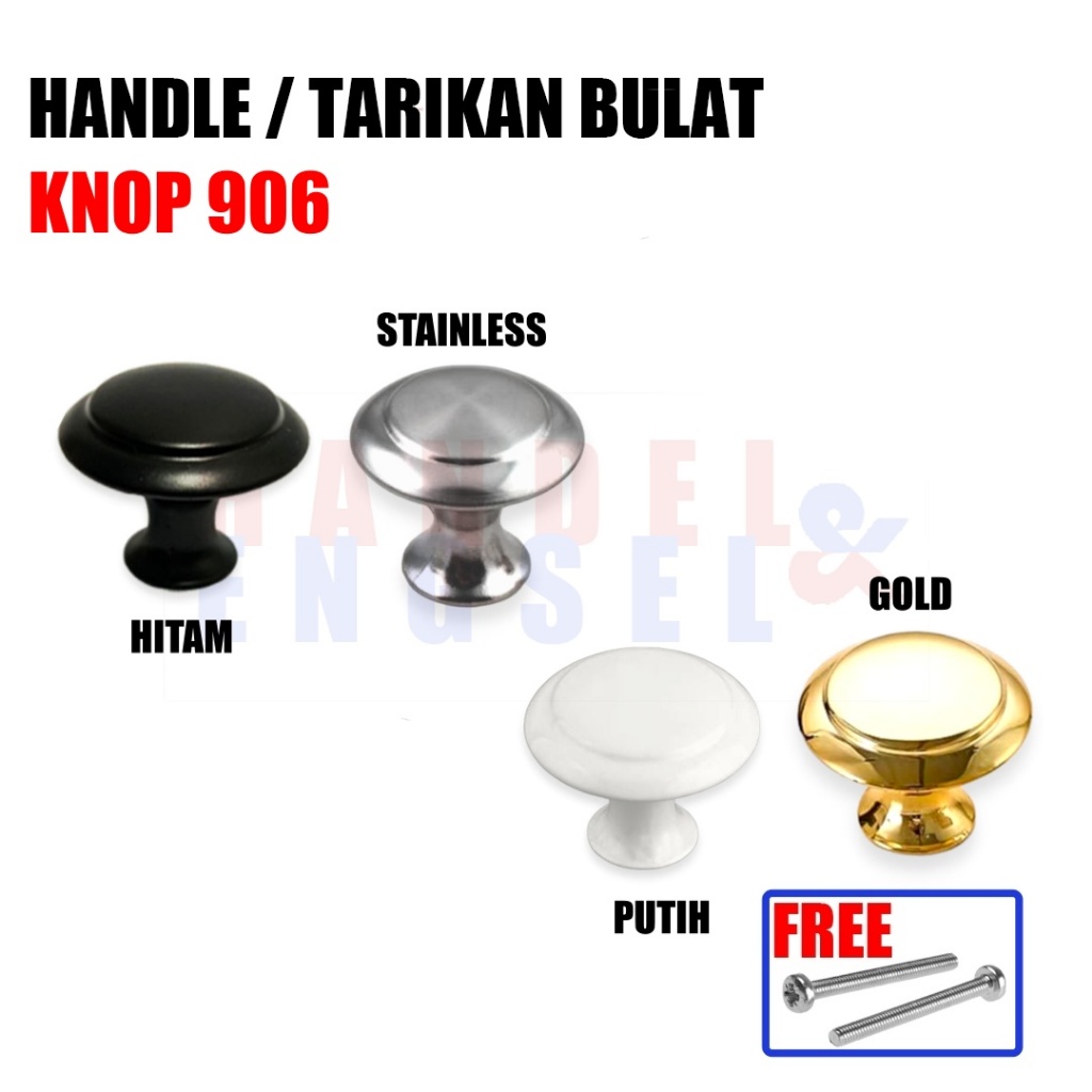 Knop Bulat Tarikan Laci 906 Stainless dan Babet Knob Tarikan Pintu Laci Lemari Kabinet Knob Nakas Dr