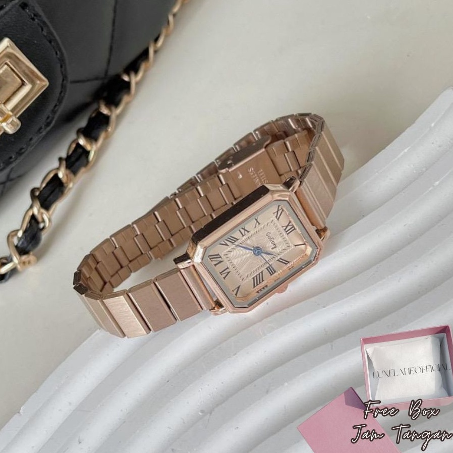 BEST SELLER eLane Jam Tangan Wanita Rantai Ulzzang Warna Silver Rose Gold Hitam Putih Bentuk Kotak J