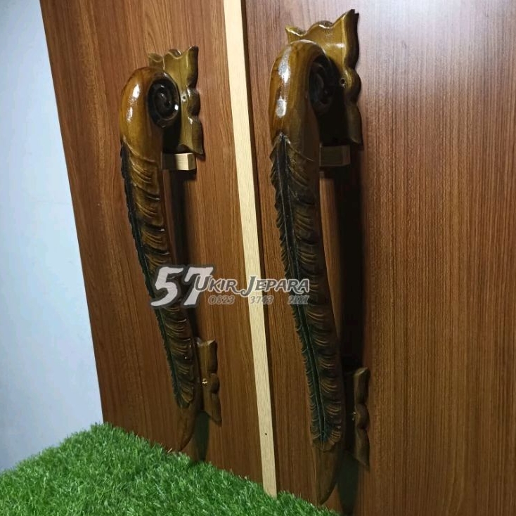 (Daun) Handel, handle, tarikan, gagang, jati, ukir, Handel pintu rumah model klasik bahan kayu jati 