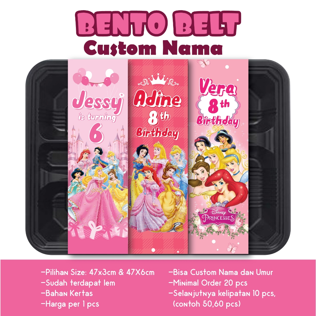 

PAPER BELT PRINCESS BENTO BELT CUSTOM NAMA ULANG TAHUN HAPPY BIRTHDAY ULTAH HBD KERTAS UCAPAN STIKER SLINGER TEMPELAN NASI KOTAK MAINAN GAMBAR