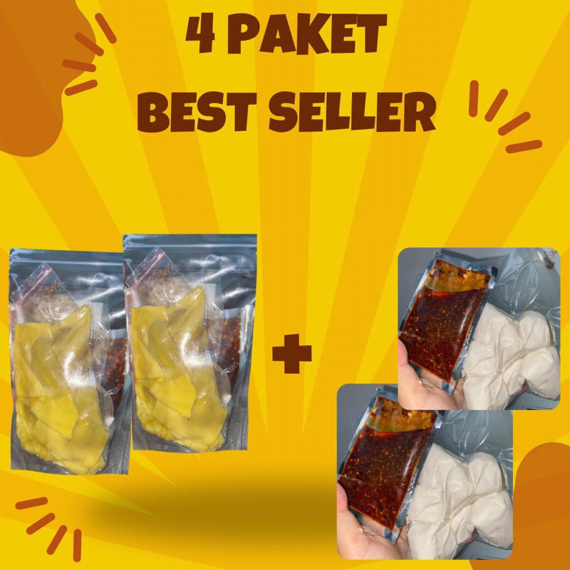 

4 produk basreng dan pangsit ayam kuah pedas