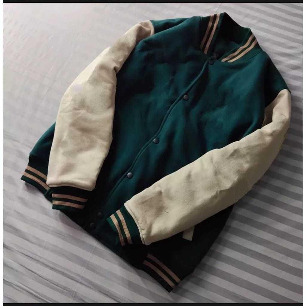 Jaket Varsity Polos Hijau Pria dan Wanita Premium Distro