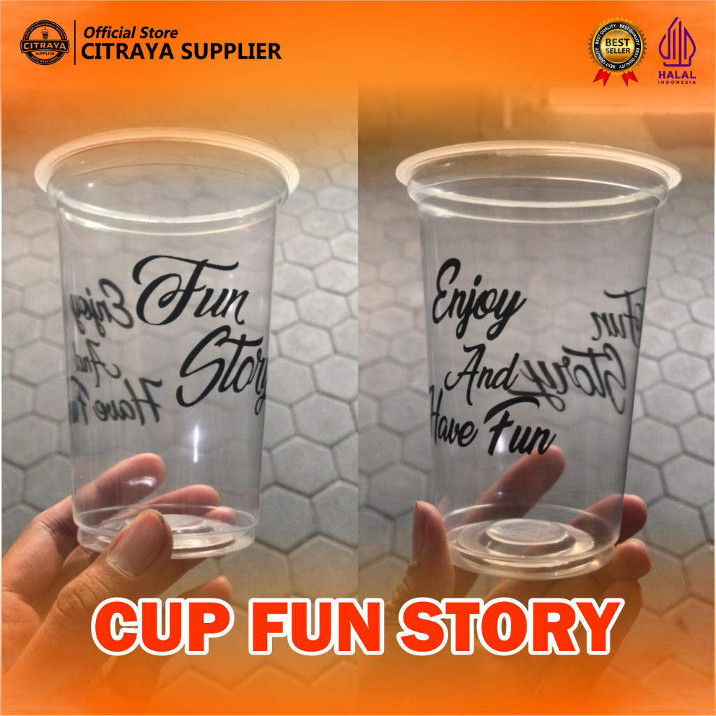 Paket Cup Gelas Plastik Minuman ukuran 16 Oz + Sedotan minim 100 pcs ( KHUSUS MITRA FUNSTORY )