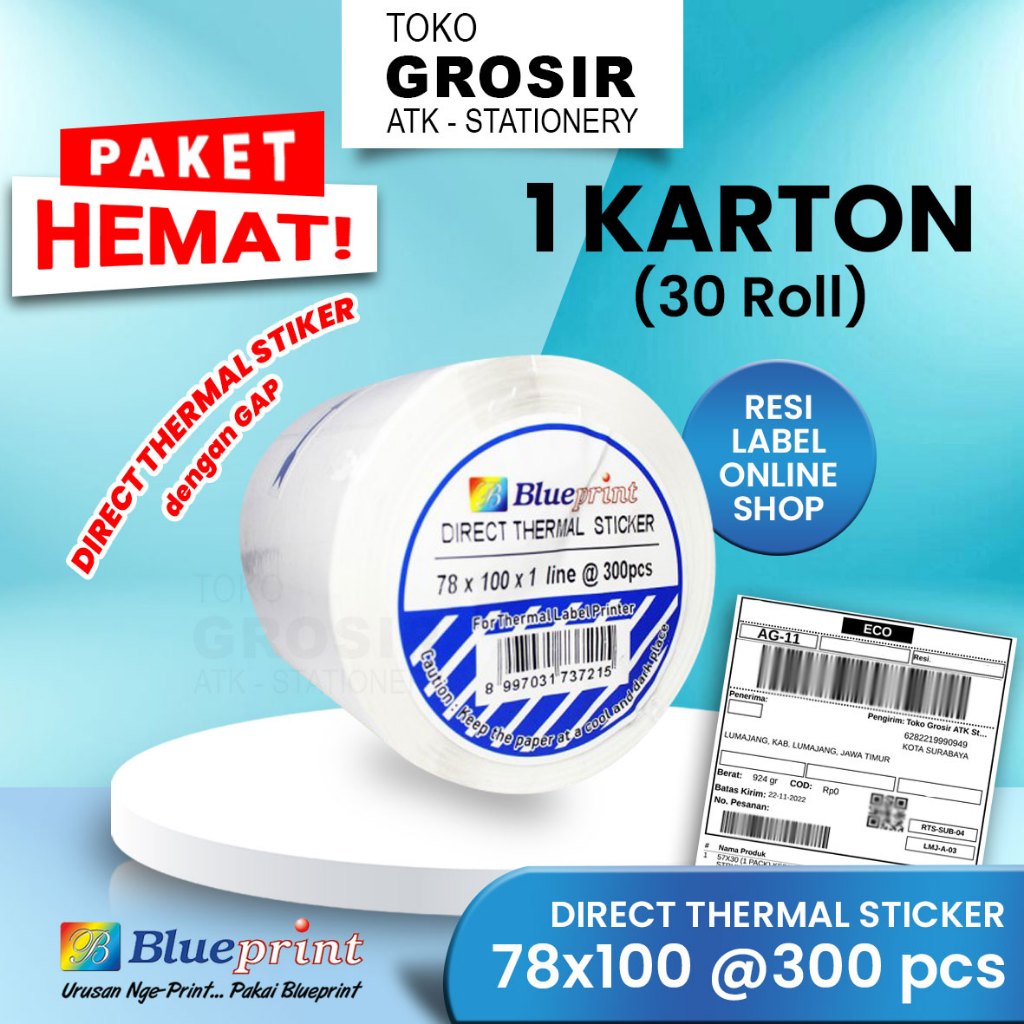 

PROMO HEMAT 78x100 Resi Label Pengiriman Kertas Thermal Sticker Barcode BLUEPRINT 300 Stiker Termal ≈ 80mm < A6 Paket Hemat