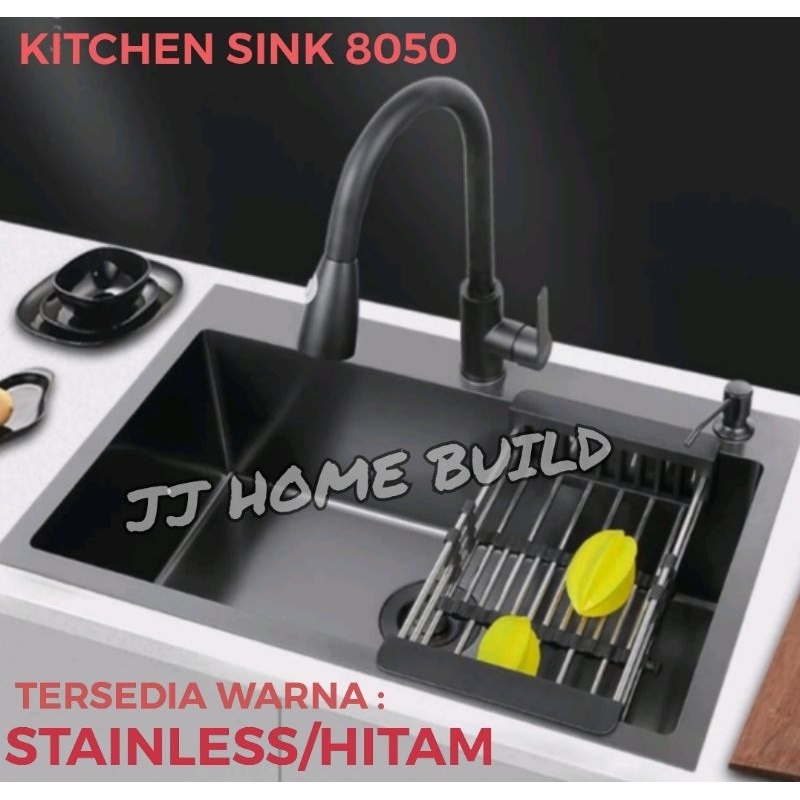 Kitchen Sink 8050 Stainless Hitam Black/Paket Lengkap Bak Cuci Piring 8050 Stainless Hitam Black