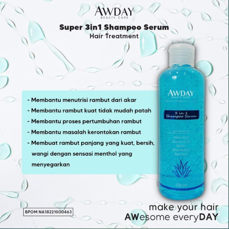 Awday shampoo 3in1 serum bpom / shampo awday / shampoo awday / all in1 hair cream / awday conditione