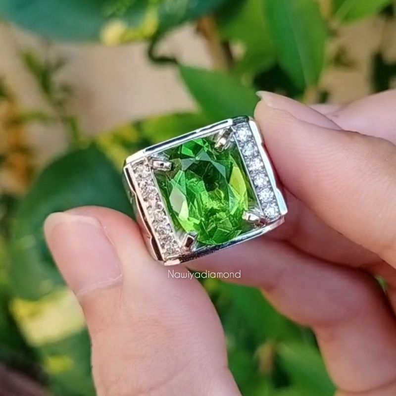 Cincin Berlian Asli Batu Peridot Ring Silver Hanmade Gratis Sertifikat Memo Lab