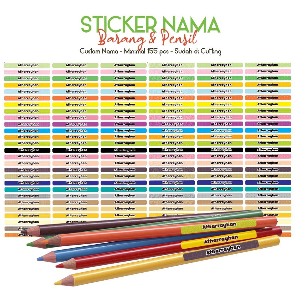 Stiker custom nama pensil dan barang anak sekolah sd smp tk buku label mata pelajaran mapel