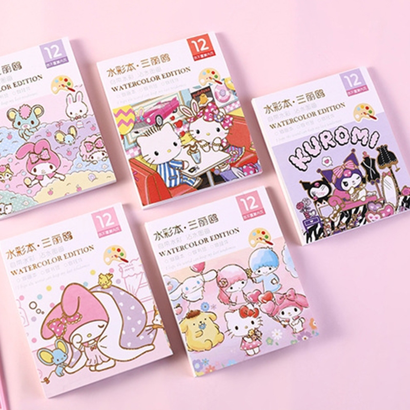 

Eghrerr 4PCS/SET Sanrio Buku Mewarnai Cat Air Kreatif Anak Buku Catatan Menggambar Doodle Menggambar Sendiri Set Buku Menggambar Kartun-COD