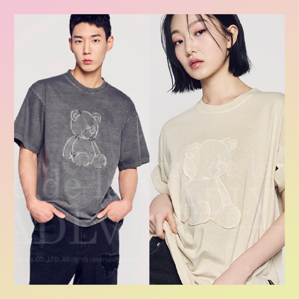 ADLV Bear Applique Pigment Washing Short T-Shirt [ORIGINAL ACME DE LAVIE KOREA]