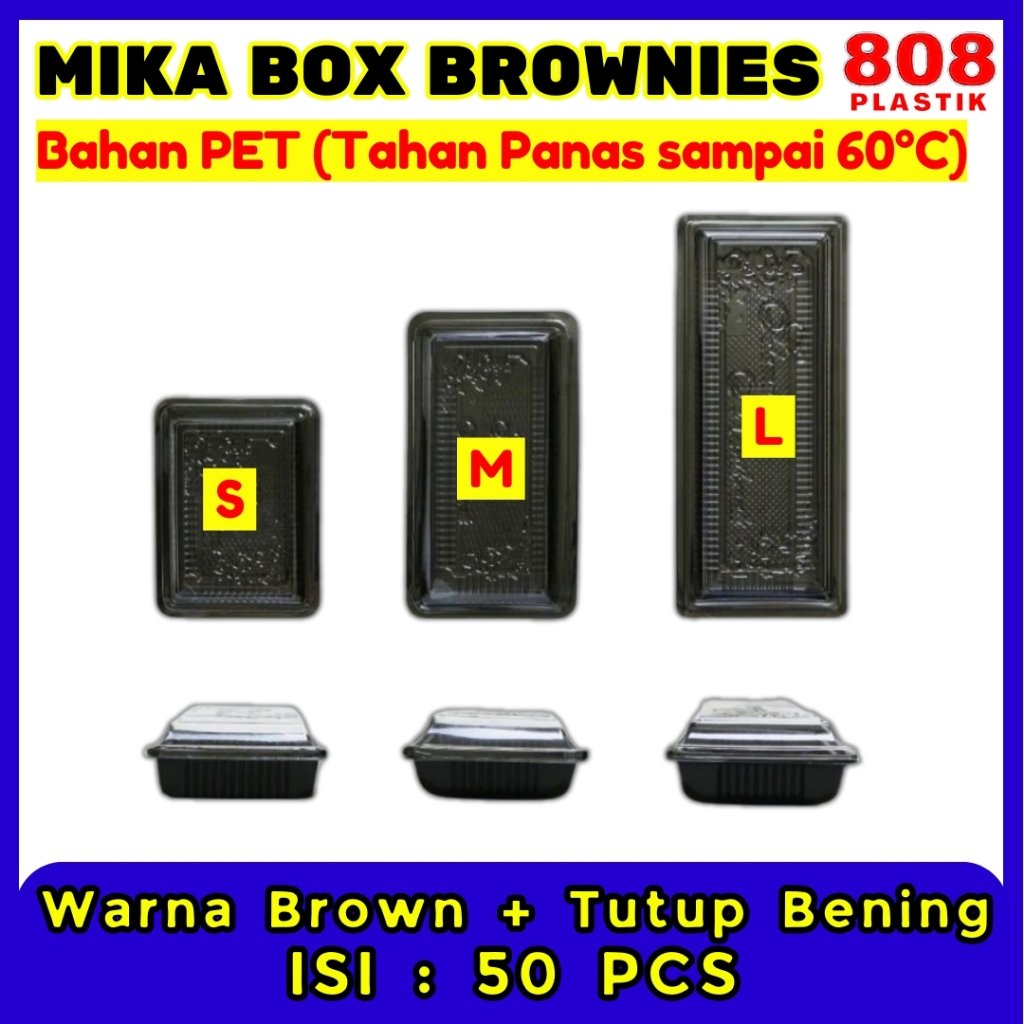 

Mika Brownies PET Tray Kotak Kemasan Tempat Box Brownies Kotak Mika Kue Size S, M, L