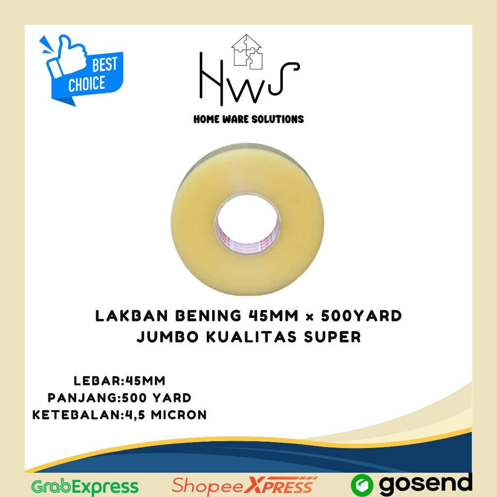 

Lakban Bening 45mm × 500yard Jumbo Kualitas Super
