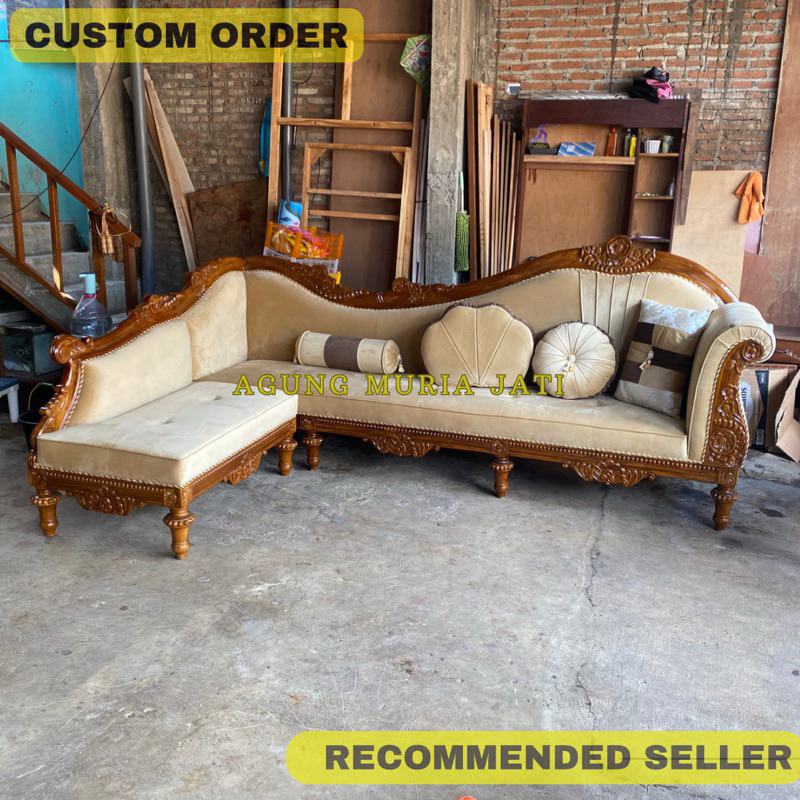 Sofa Sudut Klasik Ukir Jati