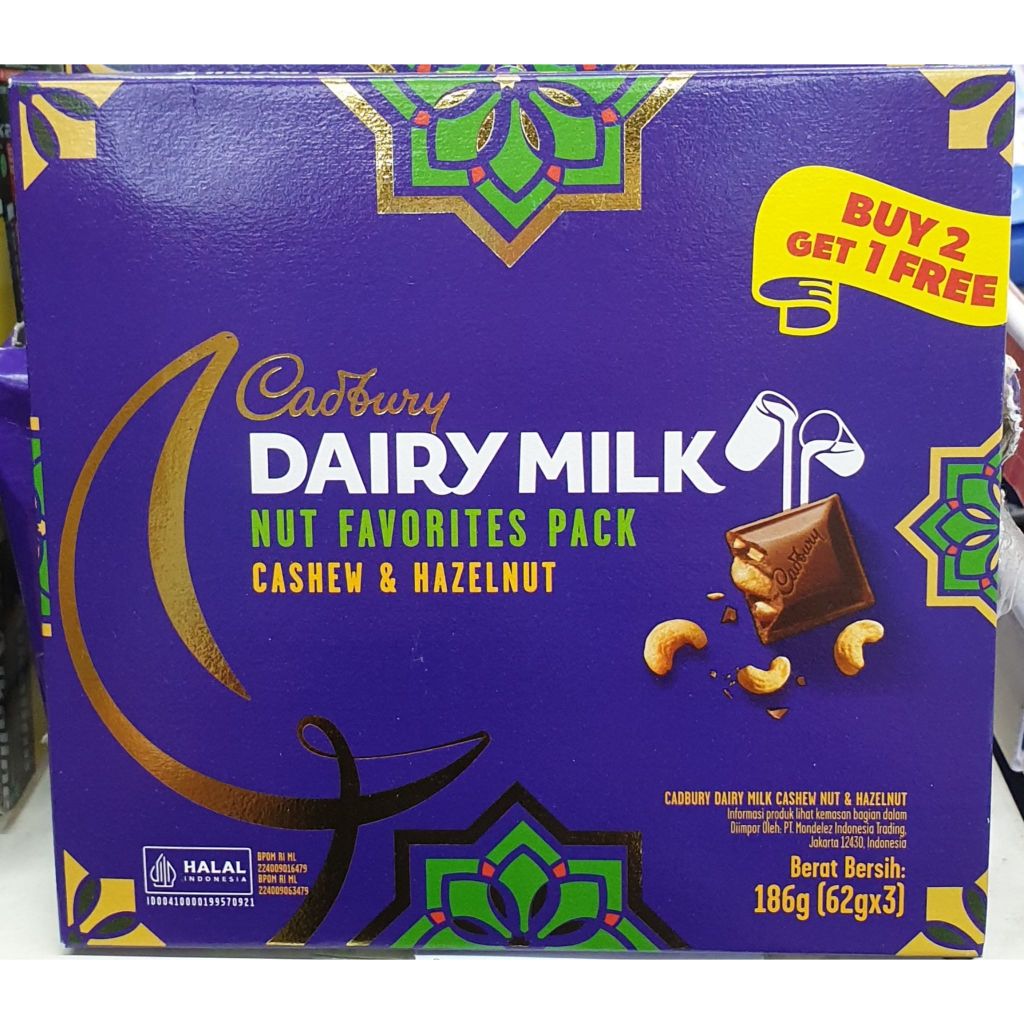 

Coklat Cokelat Cadbury Dairy Milk 186gram Chocolate Nut Favorites Pack Cashew & Hazelnut