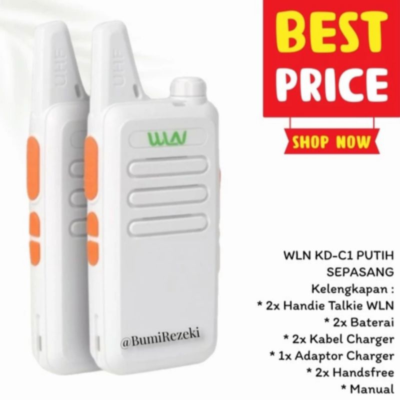 HT WLN KDC1 UHF KD-C1 - PUTIH SEPASANG (Free Handsfree)