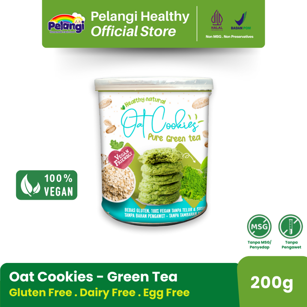 

PELANGI Green Tea Oat Cookies Gluten Free 100% vegan - Dairy Free Egg Free No Preservative Halal