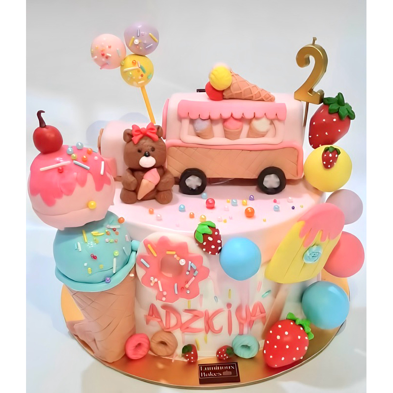 

PINK BEAR ICE CREAM 3D FONDANT CUSTOM CAKE