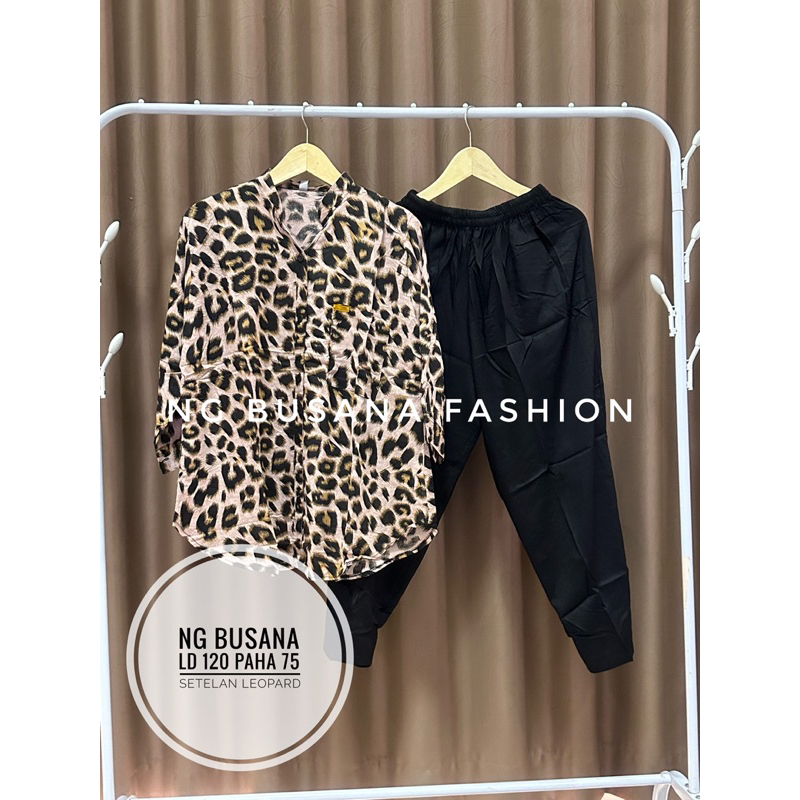 Setelan macan one set wanita jumbo bahan rayon motif leopard terbaru kekinian