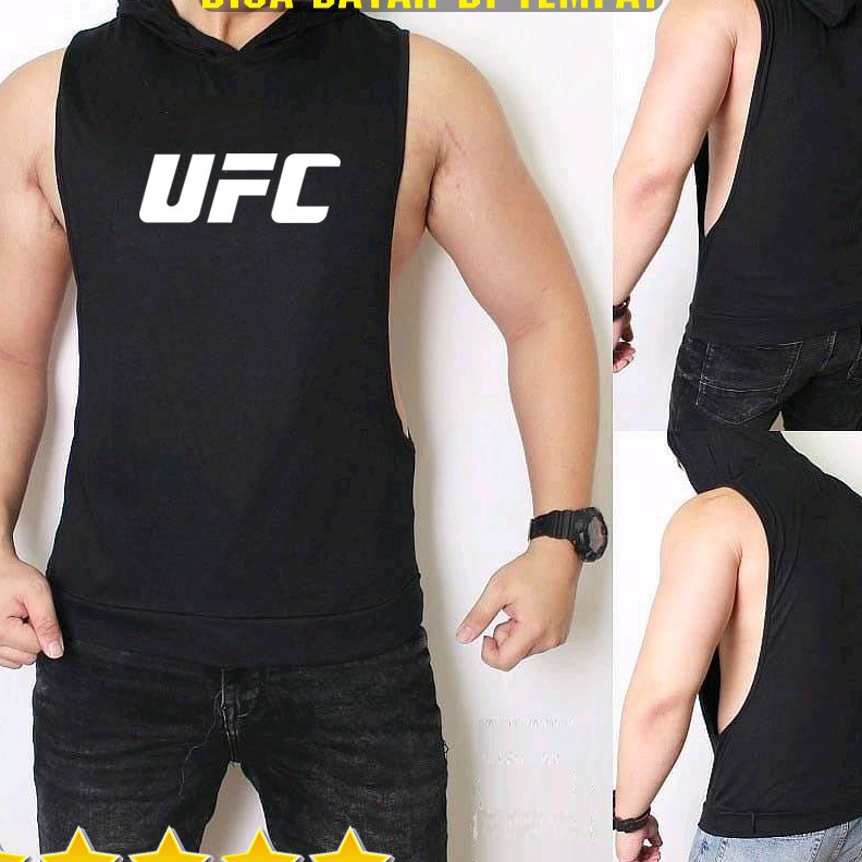 Diskon Singlet Hoodie Fitnes Kupluk ufc singlet low cut hitam