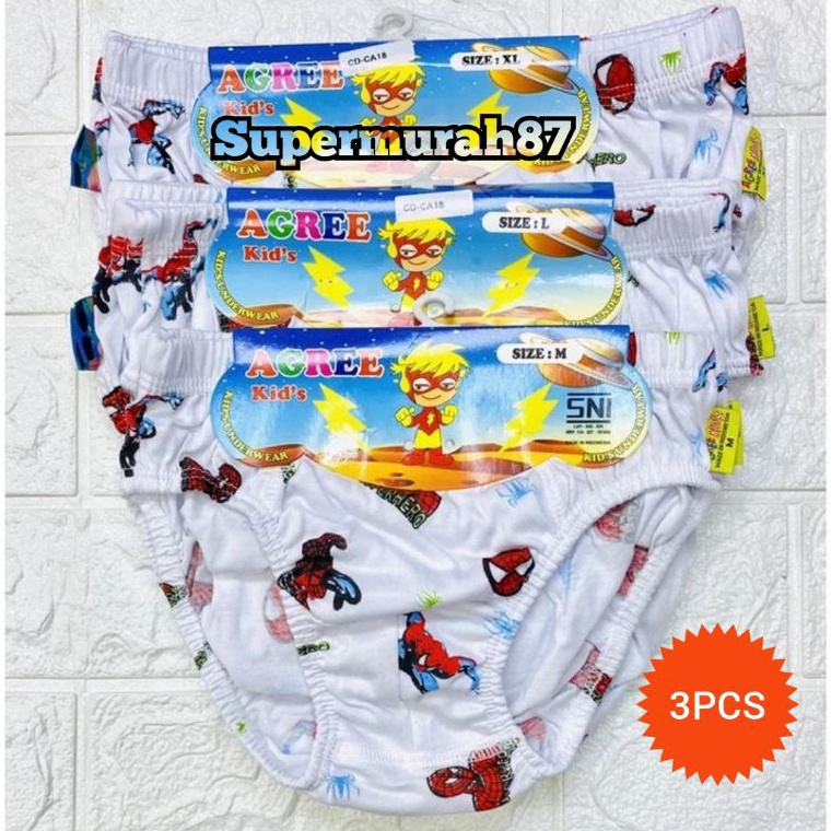 TREND TERBARU  3PCS CD Agree Kids Gambar SPIDERMAN  Celana Dalam Anak Cowok Agree