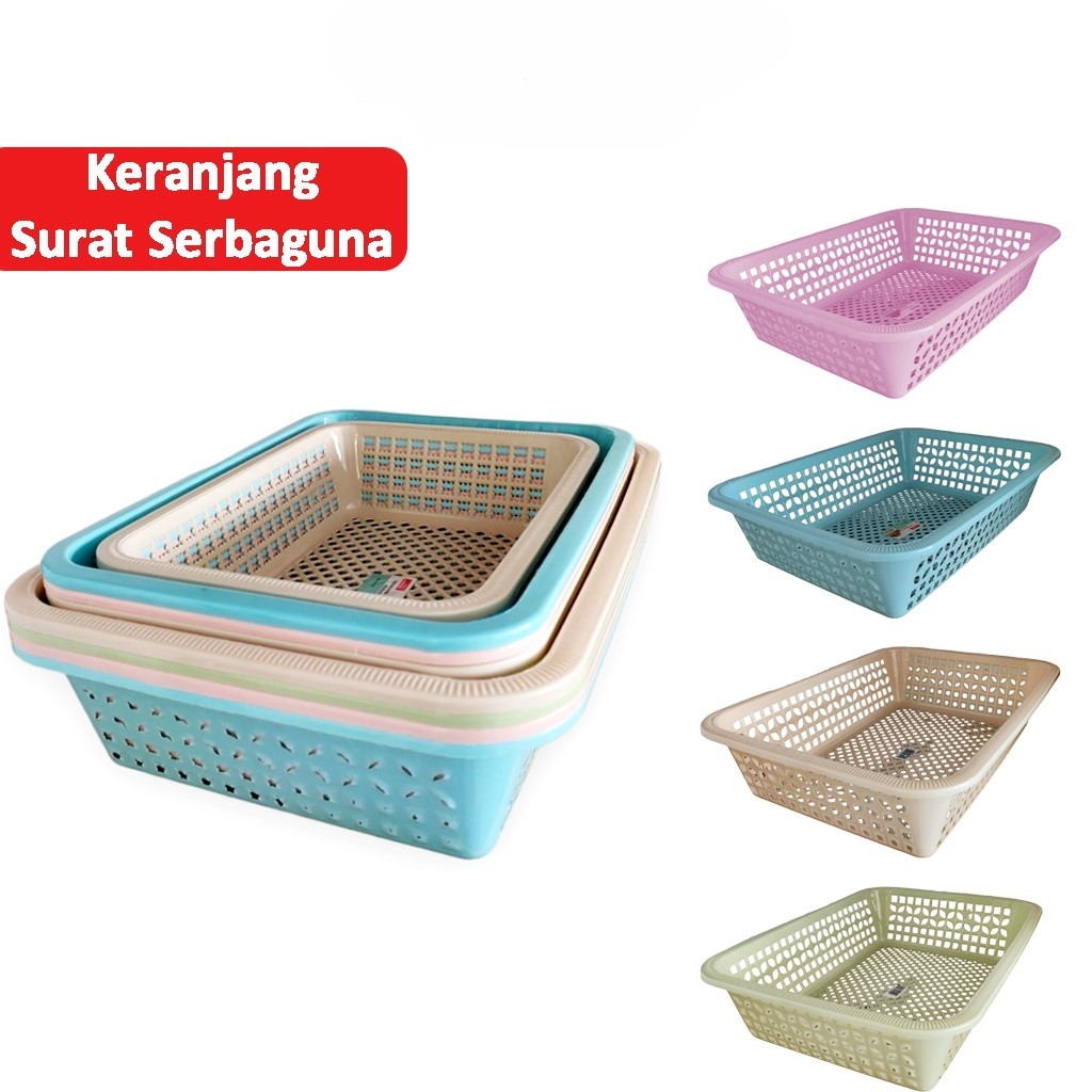Keranjang Surat Segi Panjang / Keranjang Serbaguna Plastik / Tempat surat dokumen / Keranjang Buah