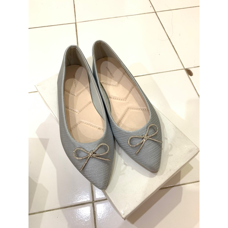 NEW sandal flat mules shoes urban n co bow pita biru langit sky blue teplek grey gray abu 36