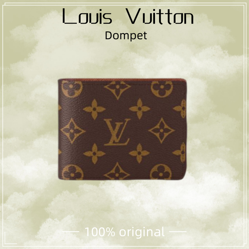 【100% original】LV Louis Vuitton Multiple Tas Model pendek presbiopia/Dompet pendek abu-abu gelap