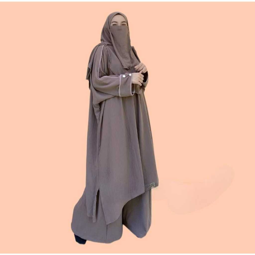 Abaya Tunik Syari / One Set Tunik Jumbo + Rok + Pashmina Oval + Cadar / Baju Setelan One Set Rok Tun