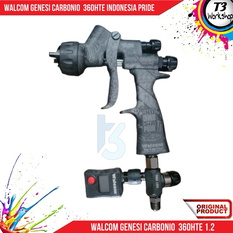 spraygun walcom genesi carbonio 360HTE Clear 1.2 special indonesia pride - 1set digital pressurey