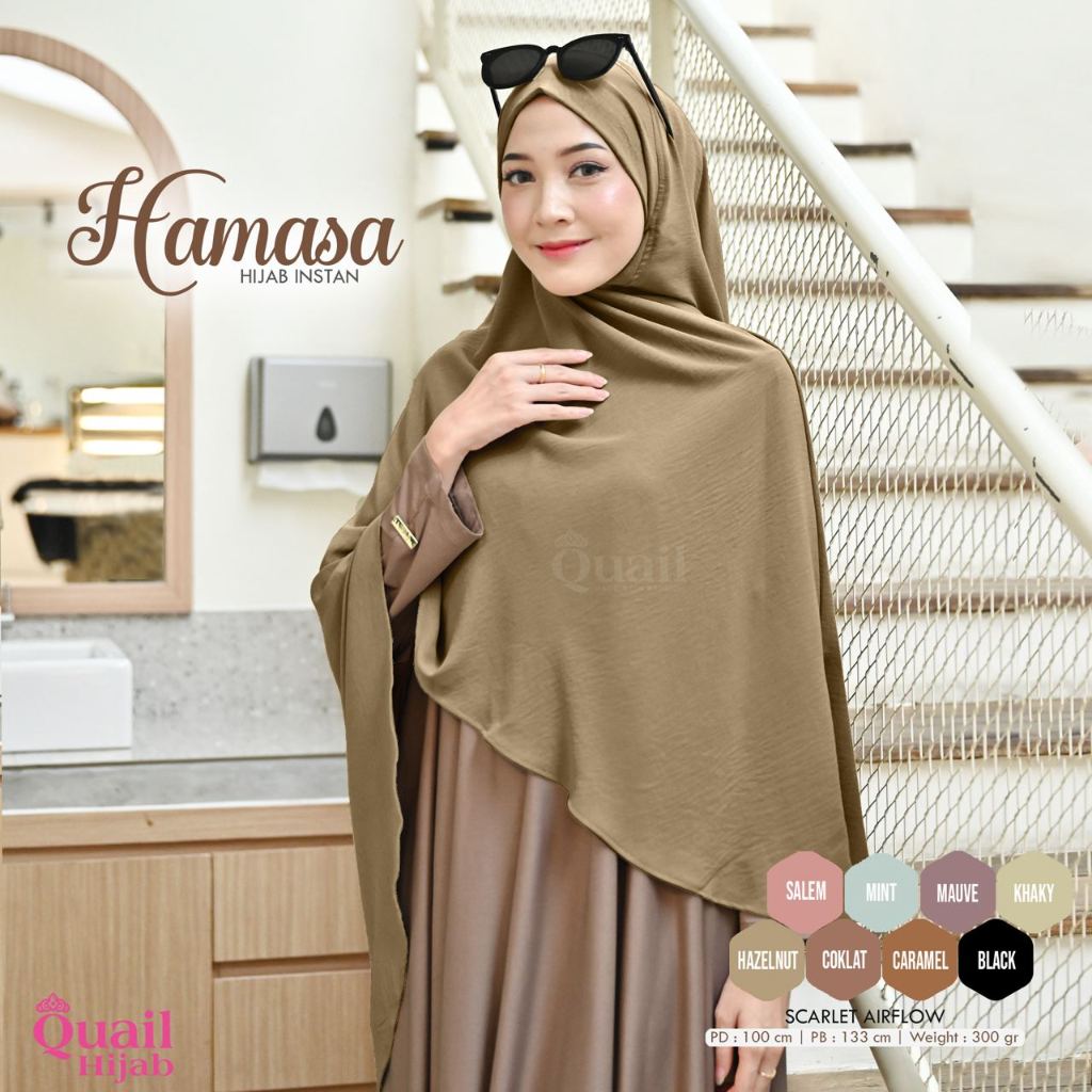 Jilbab Syari Crinkle Premium HAMASA Quail Original Hijab Instan Terbaru COD Distributor Resmi