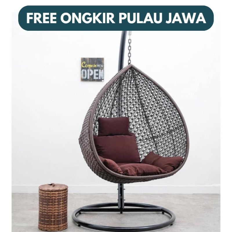 (GRATIS ONGKIR) - SET AYUNAN GANTUNG ROTAN SINTETIS MODEL PEAR By Minimalis Furniture