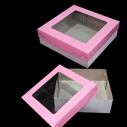

( 5 pcs ) Box Kotak Hampers Duplex Muat 4 Toples 250 Gram Tutup Motif Jendela Pink 25x25x8 Cm