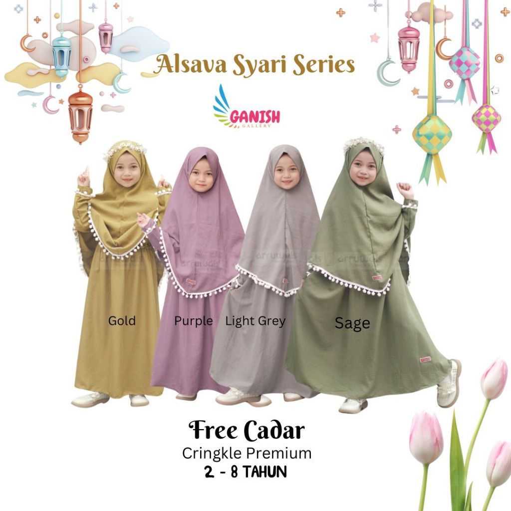 Gamis Anak Perempuan Syari Set Hijab Baju Busana Muslim Lebaran Terbaru Usia 2 3 4 5 6 7 8 Tahun Als