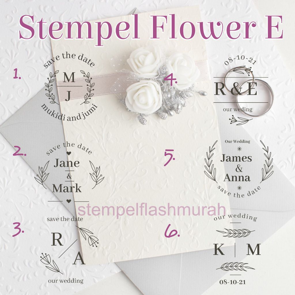

stempel custom E desain bunga flash tinta otomatis wedding flower undangan dekorasi pernikahan