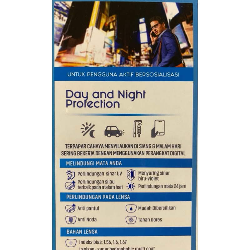 SV 1.67 Essilor Element proteksi Day and Night tipis licin Night Vision Coating