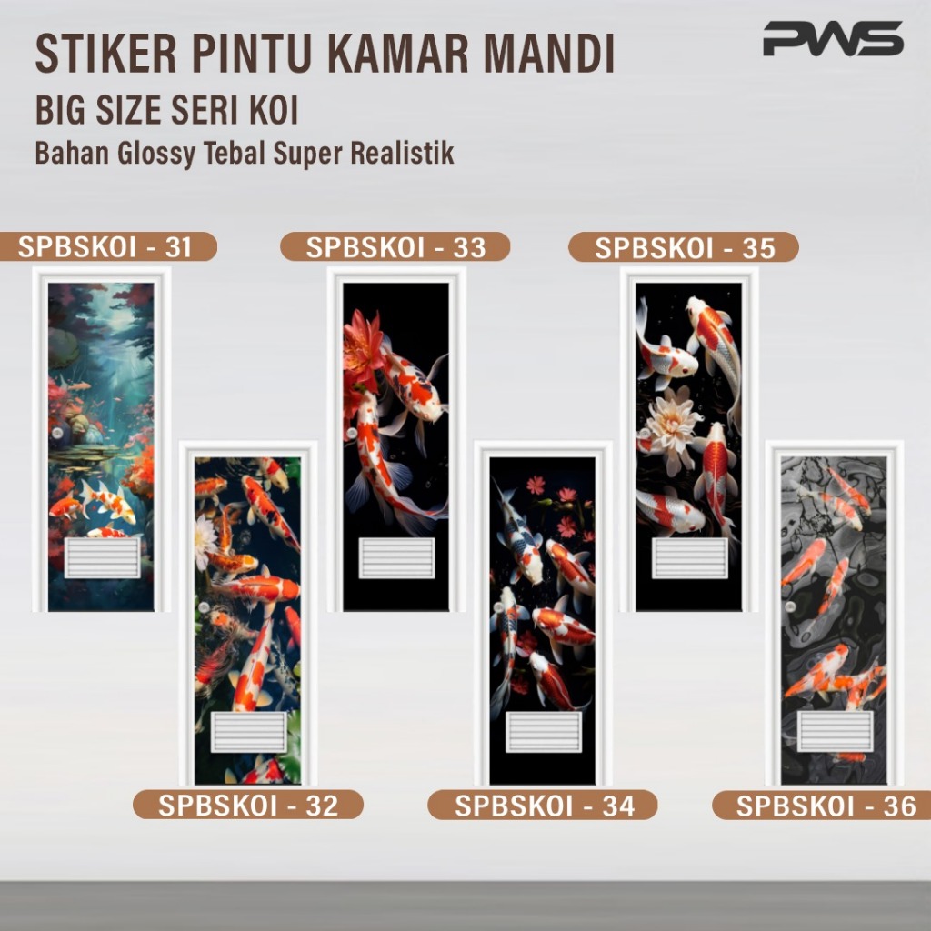 Stiker Pintu Kamar Mandi 2 Sisi Motif Ikan Koi Lucu Custom Pancawarna / Stiker Pintu Kamar Mandi