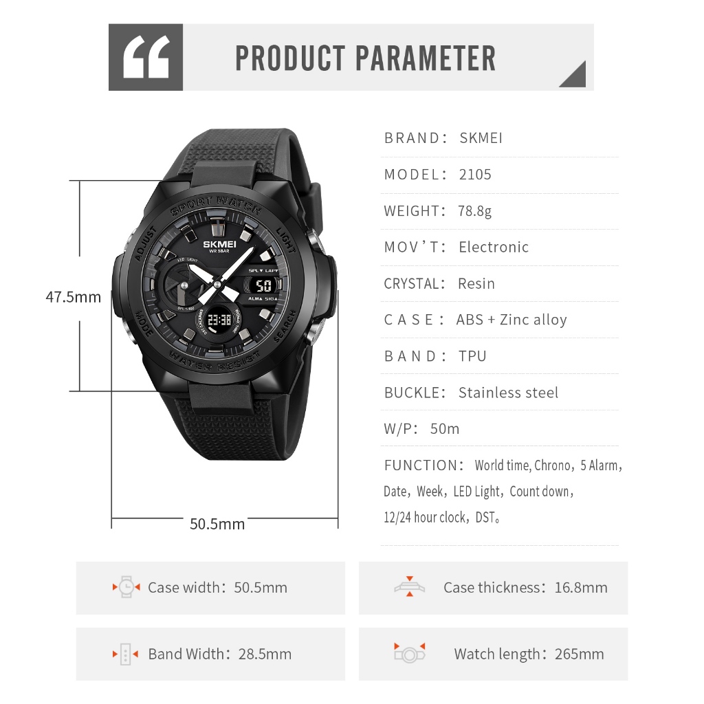 SKMEI 2105 Jam Tangan Pria Digital Analog Sport Watch Anti Air 5 Bar MGOS-8