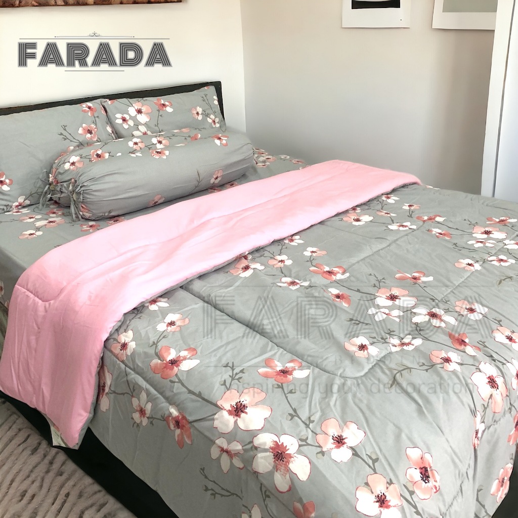 BEDCOVER SET SPREI MOTIF MAGENTA MIX BABY PINK [FARADA]