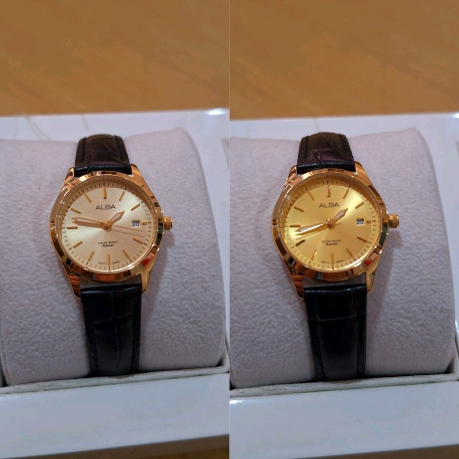 JAM TANGAN WANITA ALBA AH7CG2X1 & AH7CG0X1 GOLD LEATHER ORIGINAL