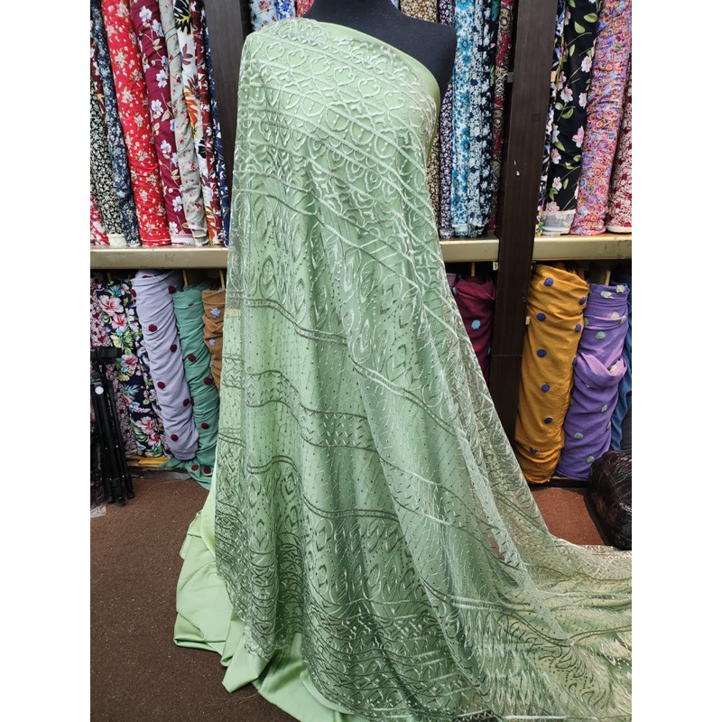 TULLE TESSA ETNIK /BAHAN KAIN TULLE BORDIR/KAIN BRUKAT TILLE