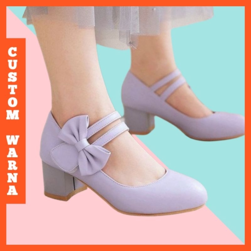 Sepatu High Heels Wanita Pita Bahan PREMIUM Cibaduyut Bandung Ungu Lilac Custom Warna