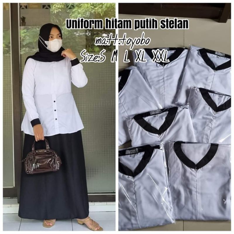 Gamis dinas gamis hitam putih katun toyobo. gamis guru. gamis stelan sinas