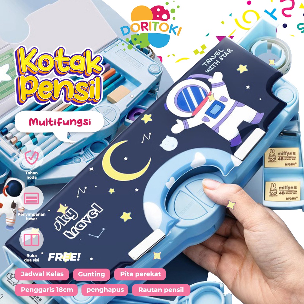 

Doritoki Tempat Pensil Multifungsi Kotak Pensil Anak Lengkap Peruncing Gunting Isolasi Penghapus Penggaris Alat Tulis Sekolah KODE G8P1
