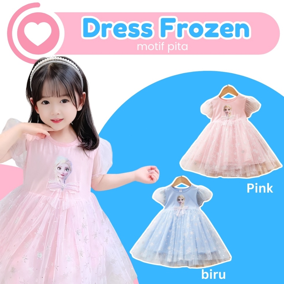 Lentera Anak 19 Tahun Dress Frozen Pita Anak Perempuan katun kids Baju princess Elsa x D5M8