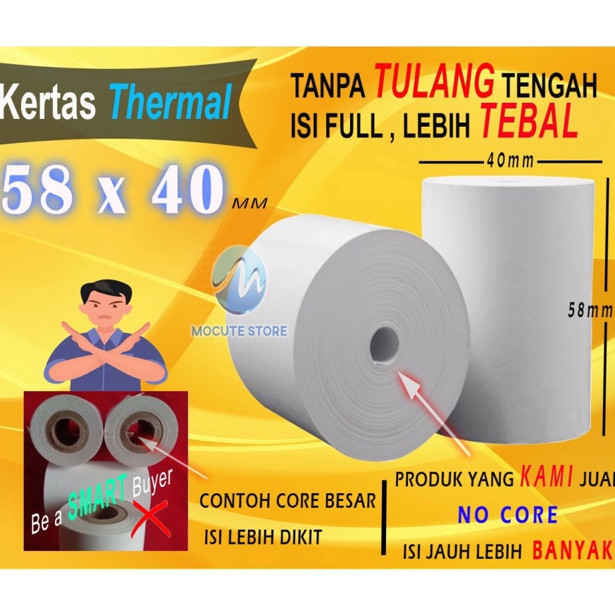 

Mocute 58 X 4 MM Kertas Struck Printer Thermal TEBAL 58x4mm ISI 1 Roll KODE R8U7