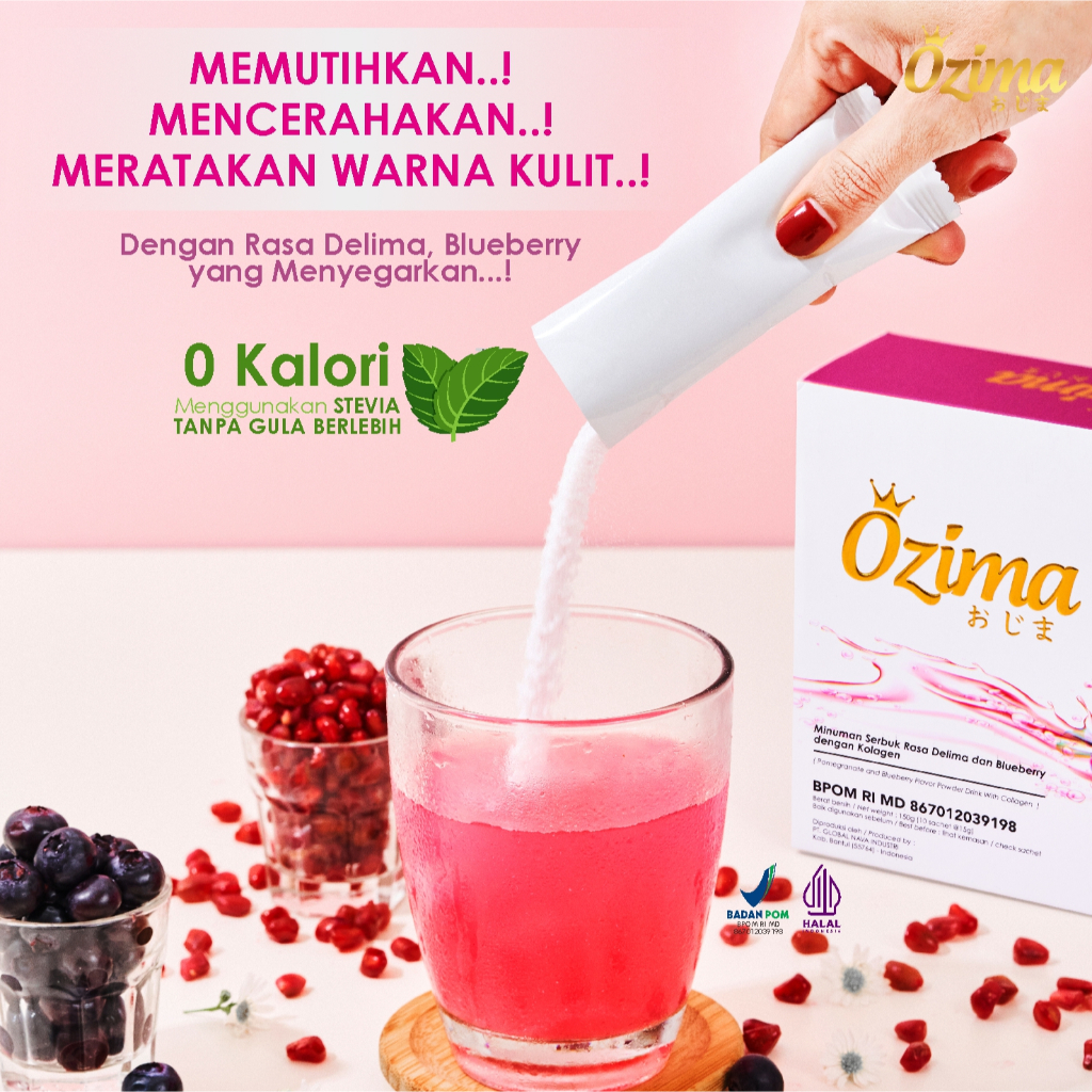 

Ozima Gluta Collagen ikan salmon Pemutih kulit | 6 box paket 2 bulan rasa delima dan blueberry