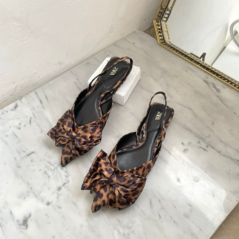 Ribbon flatshoes stripe back leopard zrs import high quality fashion shoes sepatu flat wanita tali b