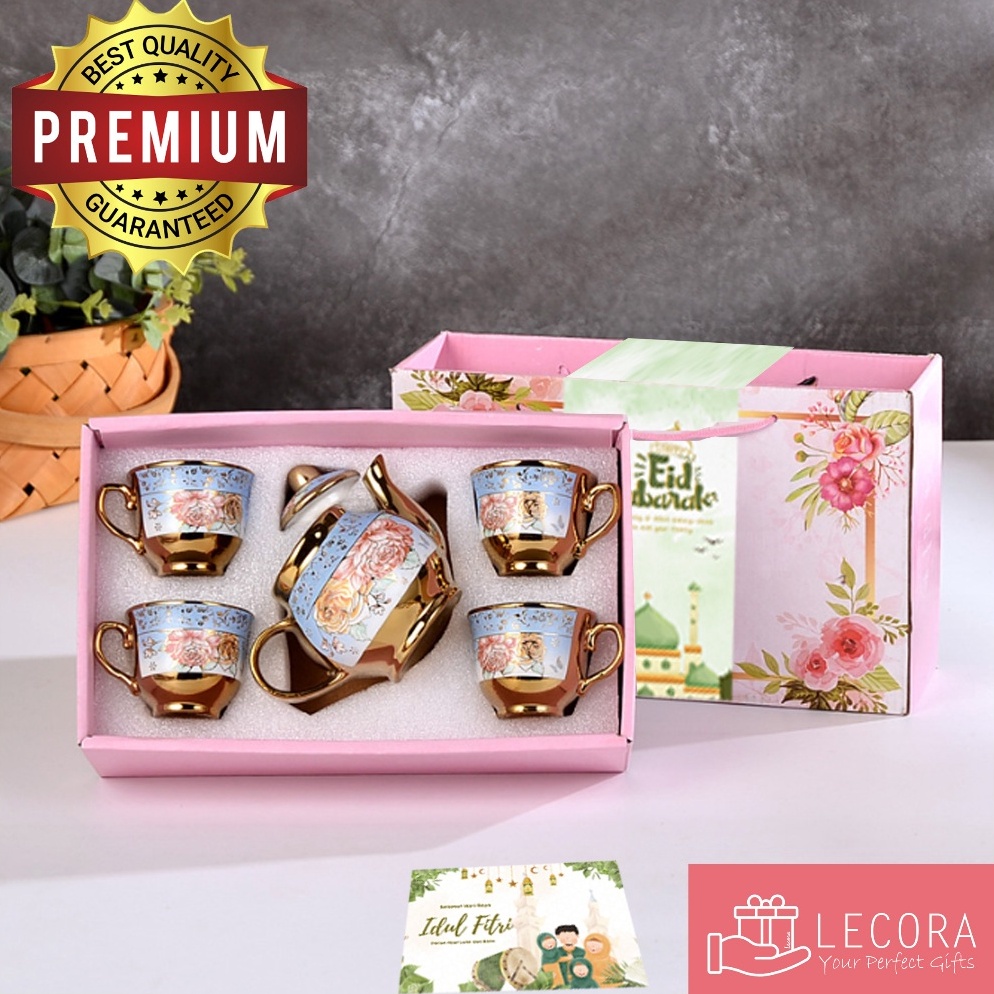 Termurah TEASET by Lecora Orange Teaset isi 4 cup  1 teapot  1 Wadah Teh FLOWER TEASET