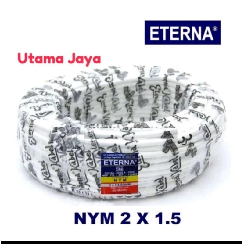 Kabel Listrik Kawat Tembaga ETERNA 2X1,5 Kulit Putih Hitam Harga 1 Meter